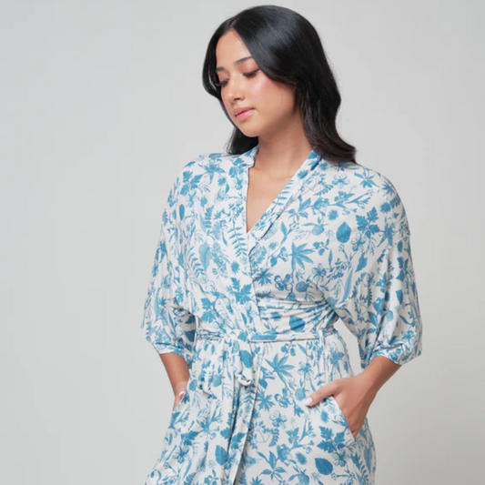 Bamberry Mommy Robe TDJ FLORAL | Made of Softest Luxurious Bamboo Fabric - Hypo-allergenic, soft & antibacterial