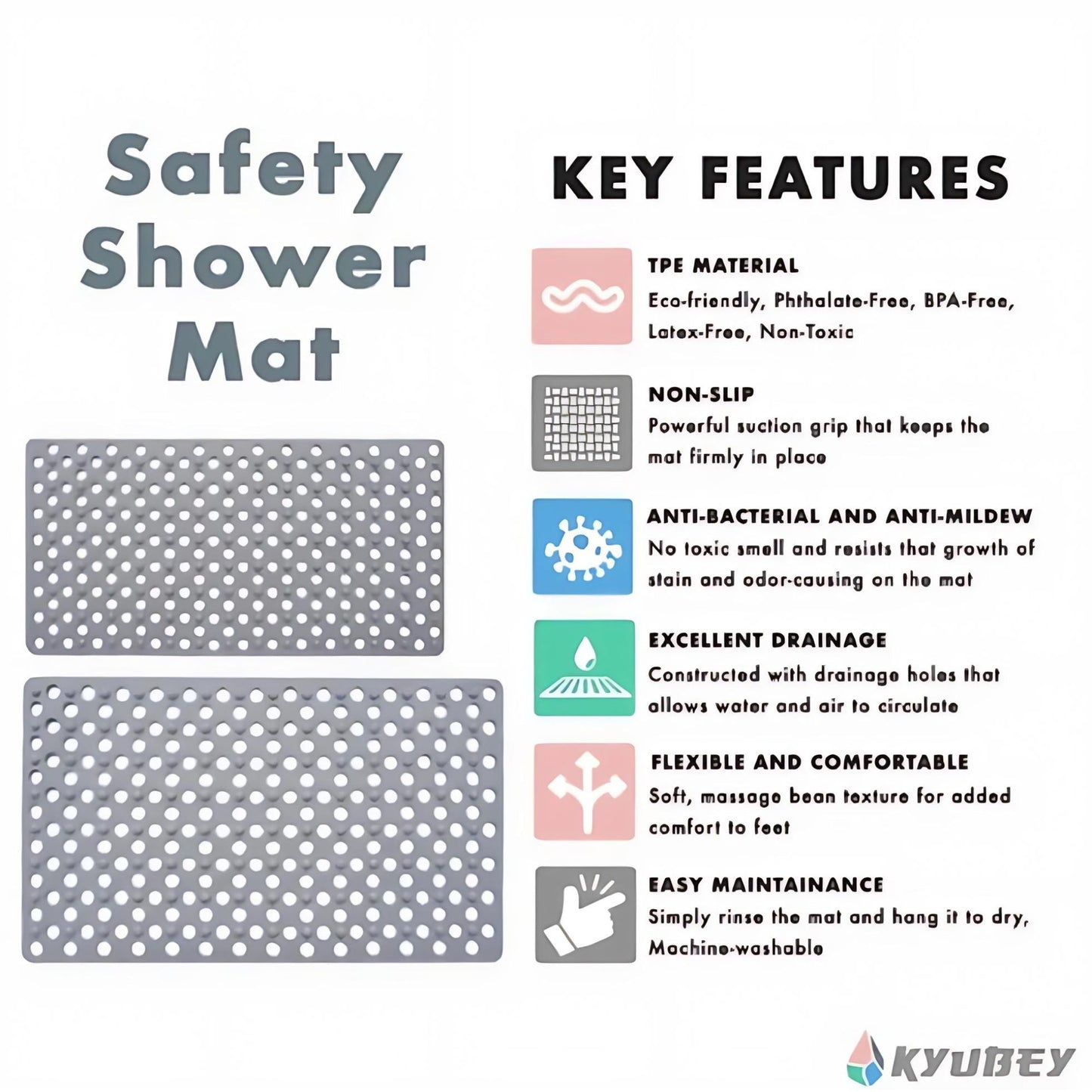 Kyubey Non Slip Safety Shower Mat