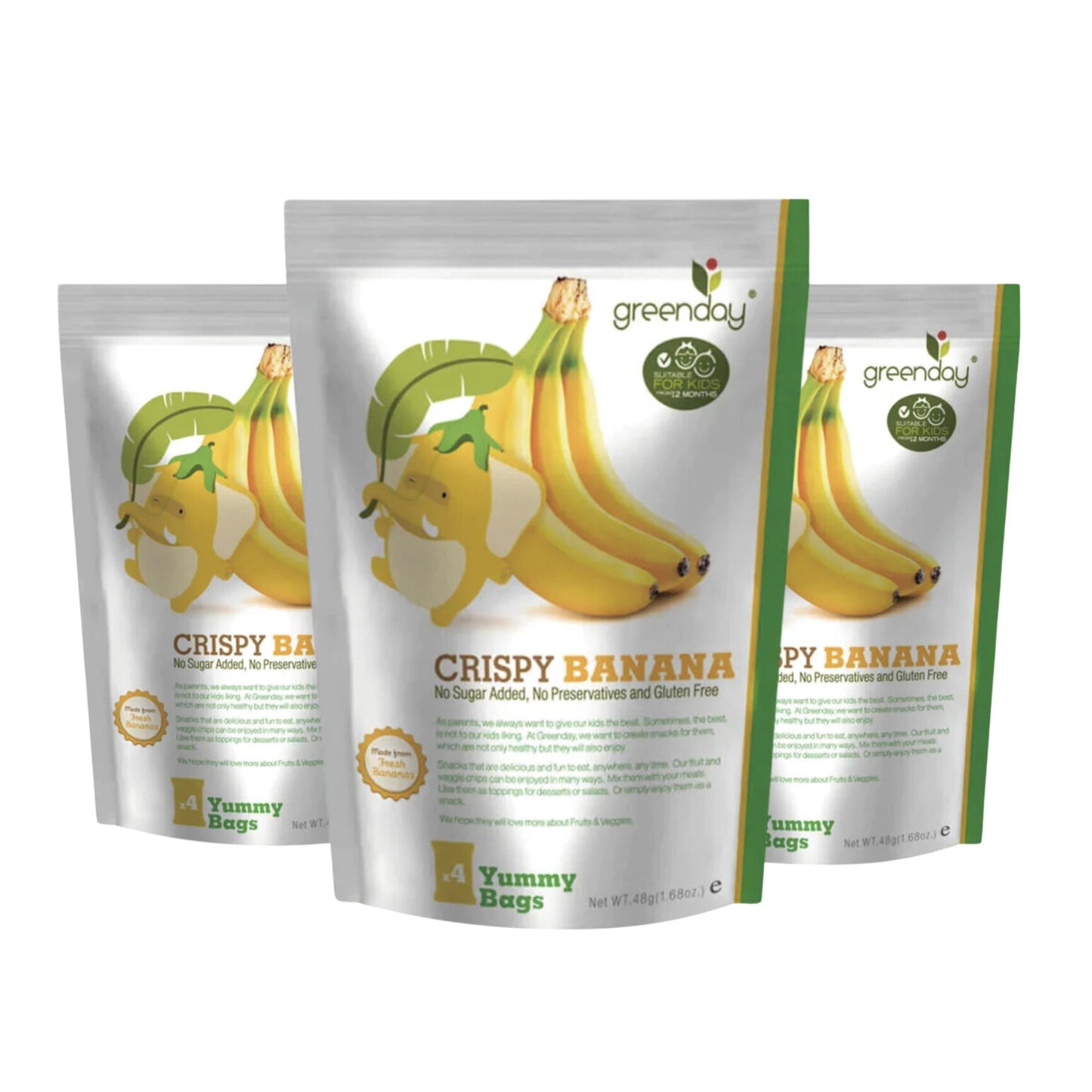 Greenday Crispy Banana Healthy Snack Chips 4PCS/Bag BUNDLE OF 3