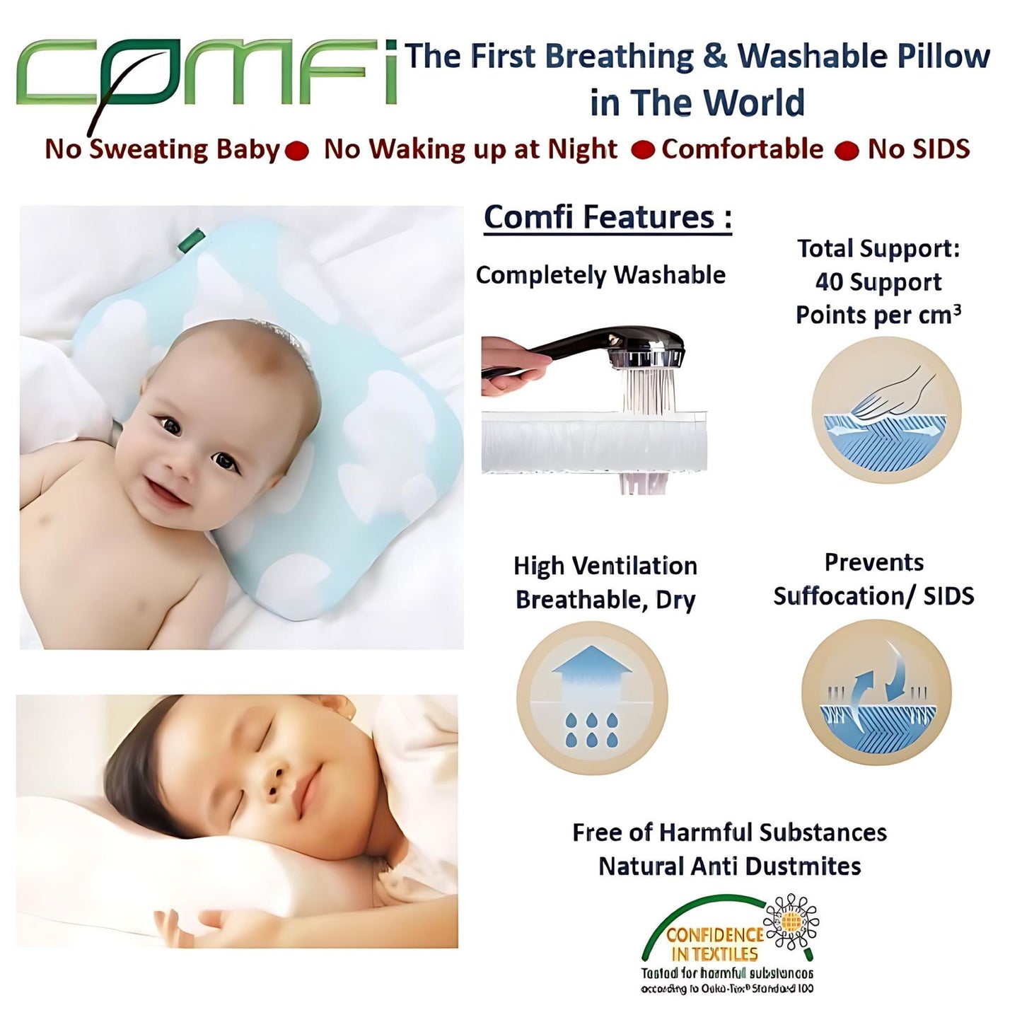 Comfi Baby Breathable Flat Head Prevention Pillow