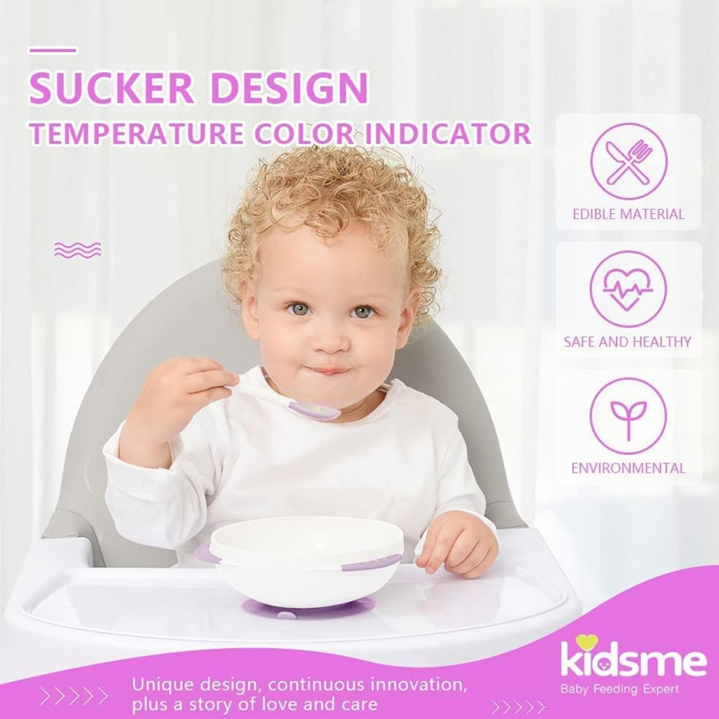 Kidsme Suction Bowl with Ideal Temperature Feeding Spoon Set