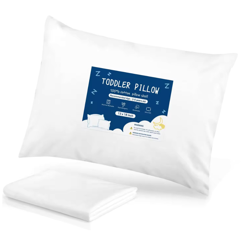Boodada 100% Cotton Toddler Pillow with Waterproof Pillowcase