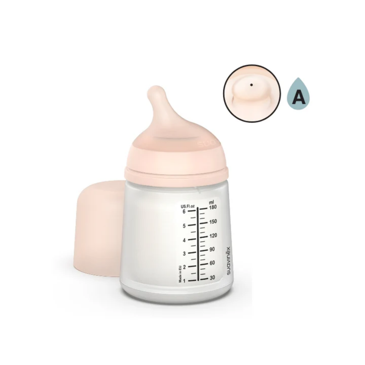 Beaba Suavinex ZERO ZERO BPA-Free Anti-Colic Silicone Baby Bottle – 180ml, For Newborns (0+ Months)