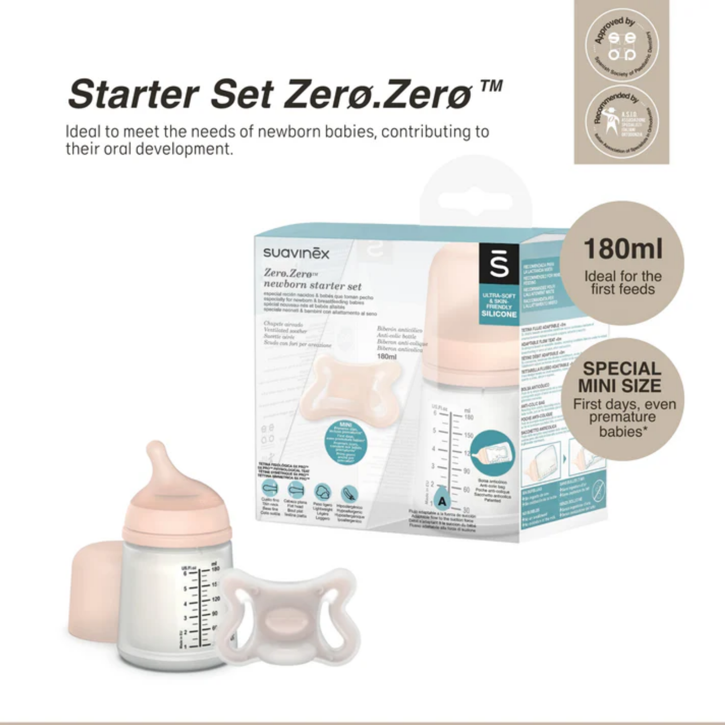 Beaba Suavinex ZERO ZERO BPA-Free Anti-Colic Silicone Baby Bottle – 180ml, For Newborns (0+ Months)