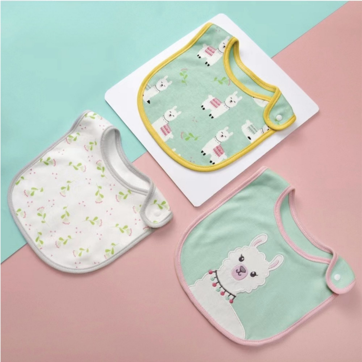 Mambo Baby Snap On 3pcs Baby Bib Pure Cotton Drool Pad