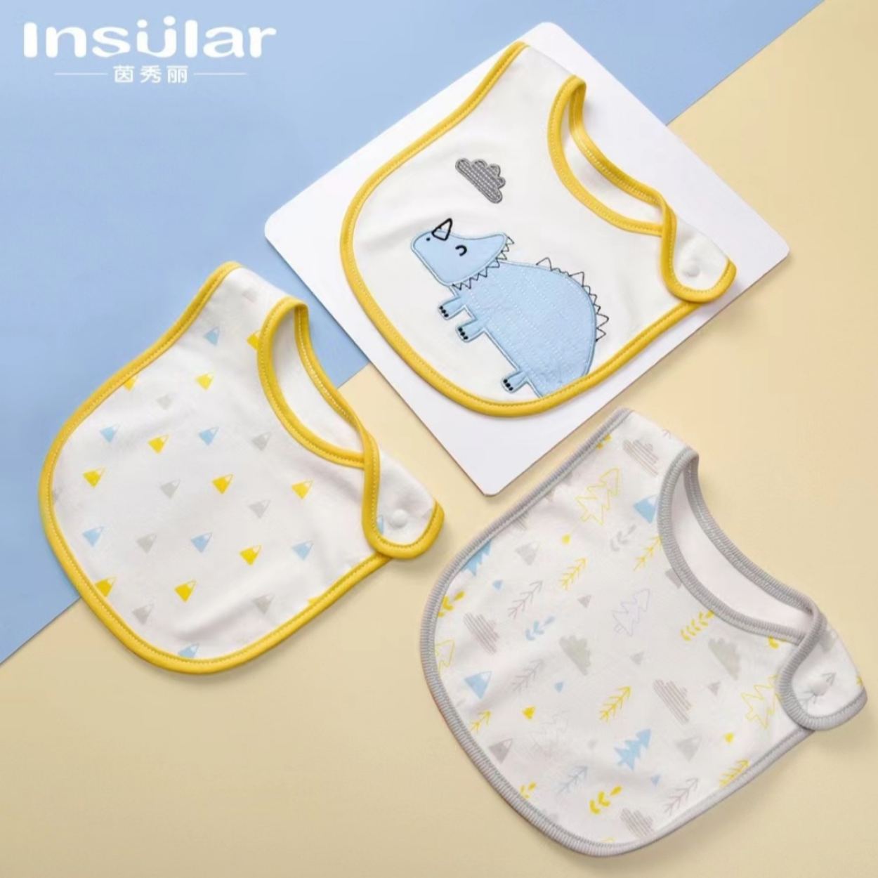 Mambo Baby Snap On 3pcs Baby Bib Pure Cotton Drool Pad