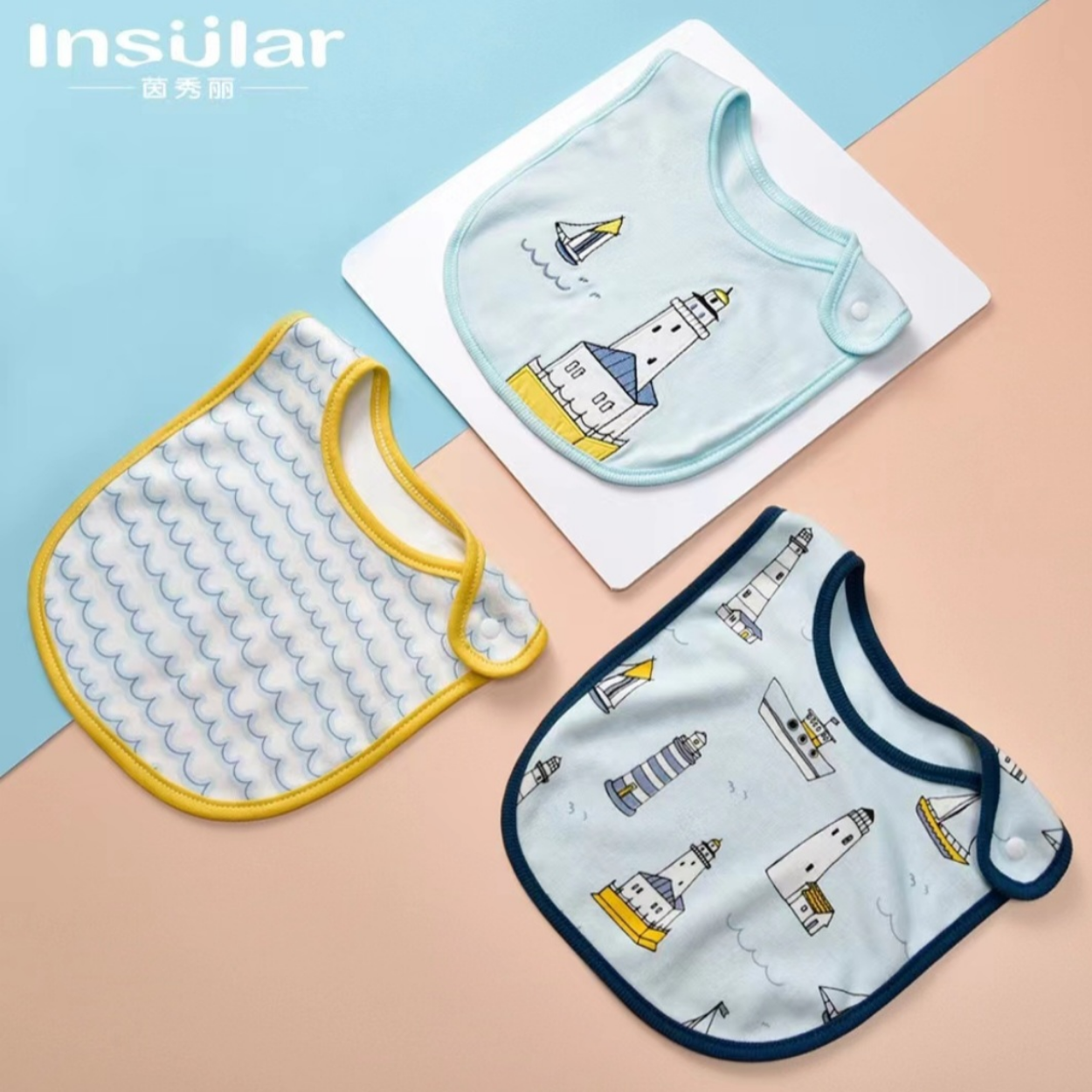 Mambo Baby Snap On 3pcs Baby Bib Pure Cotton Drool Pad