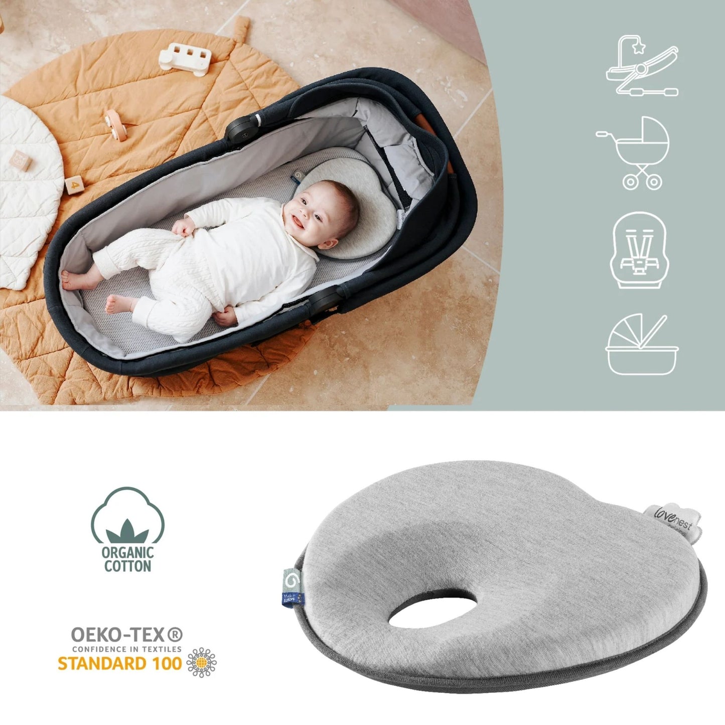 Babymoov Lovenest Original Anti Flat-Head Ergonomic Pillow Suitable for Newborns to 4 Months