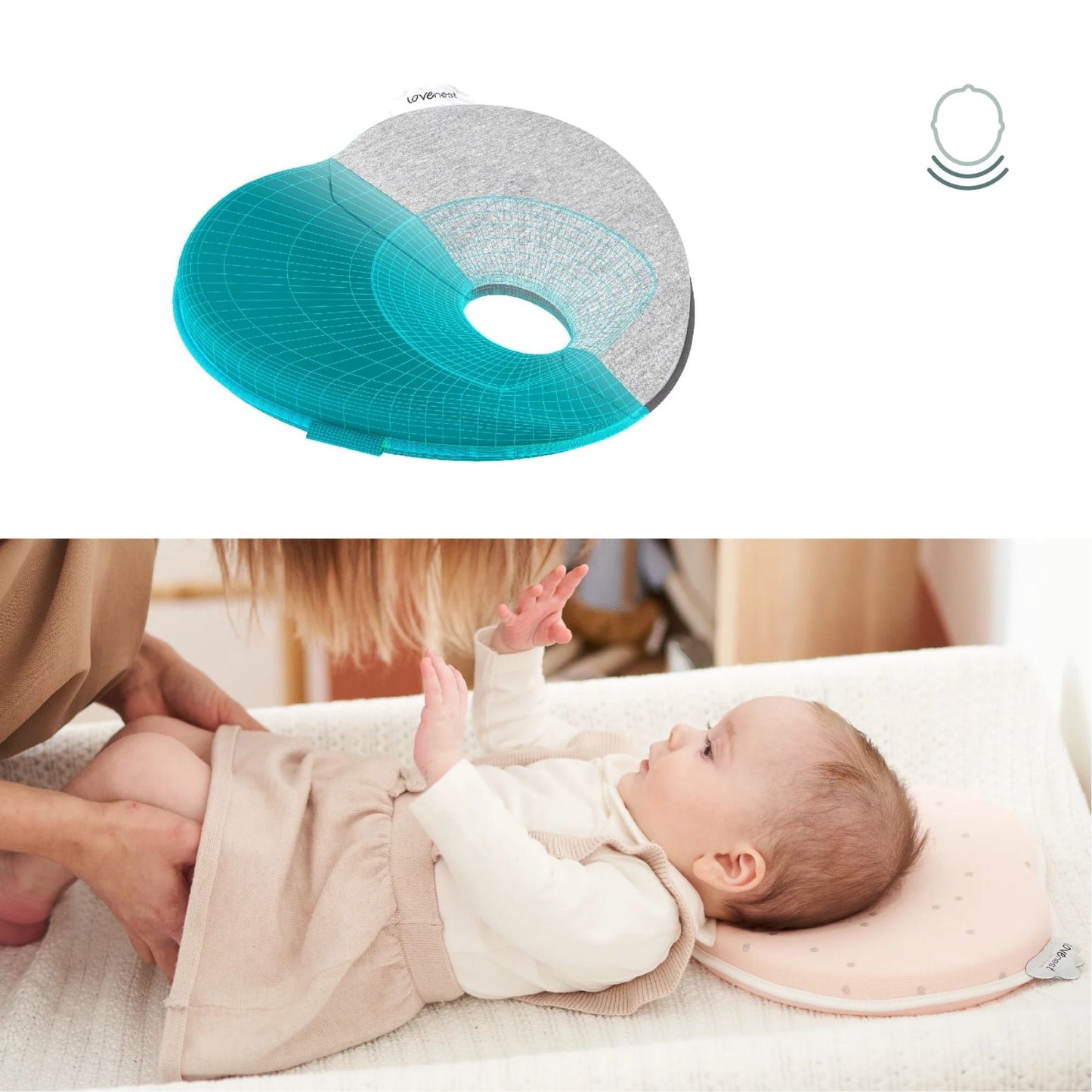 Babymoov Lovenest Original Anti Flat-Head Ergonomic Pillow Suitable for Newborns to 4 Months