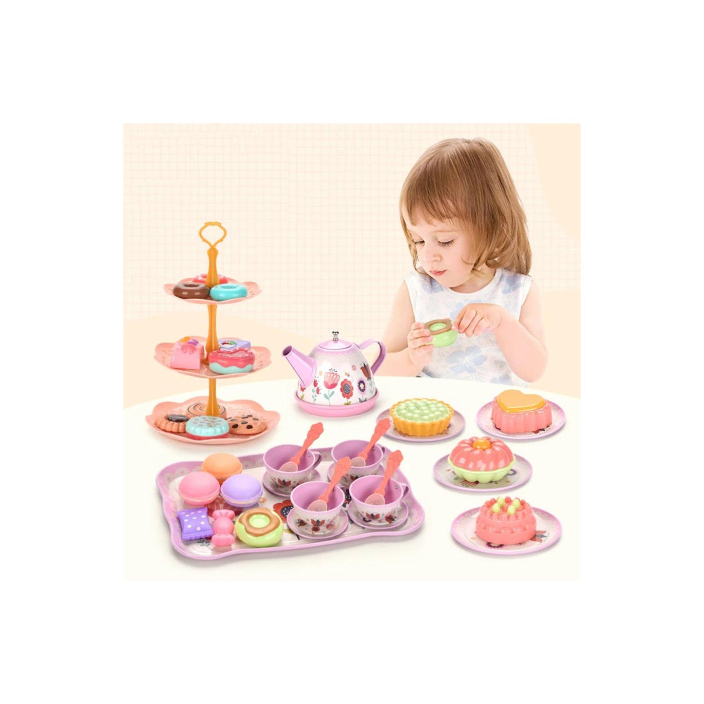 Little Fat Hugs Afternoon Tea Set Floral Toys I Inspires Endless Creative Thinking, Non-toxic, Durable, Easy to Carry, and Development Child’s Creative Social Skills