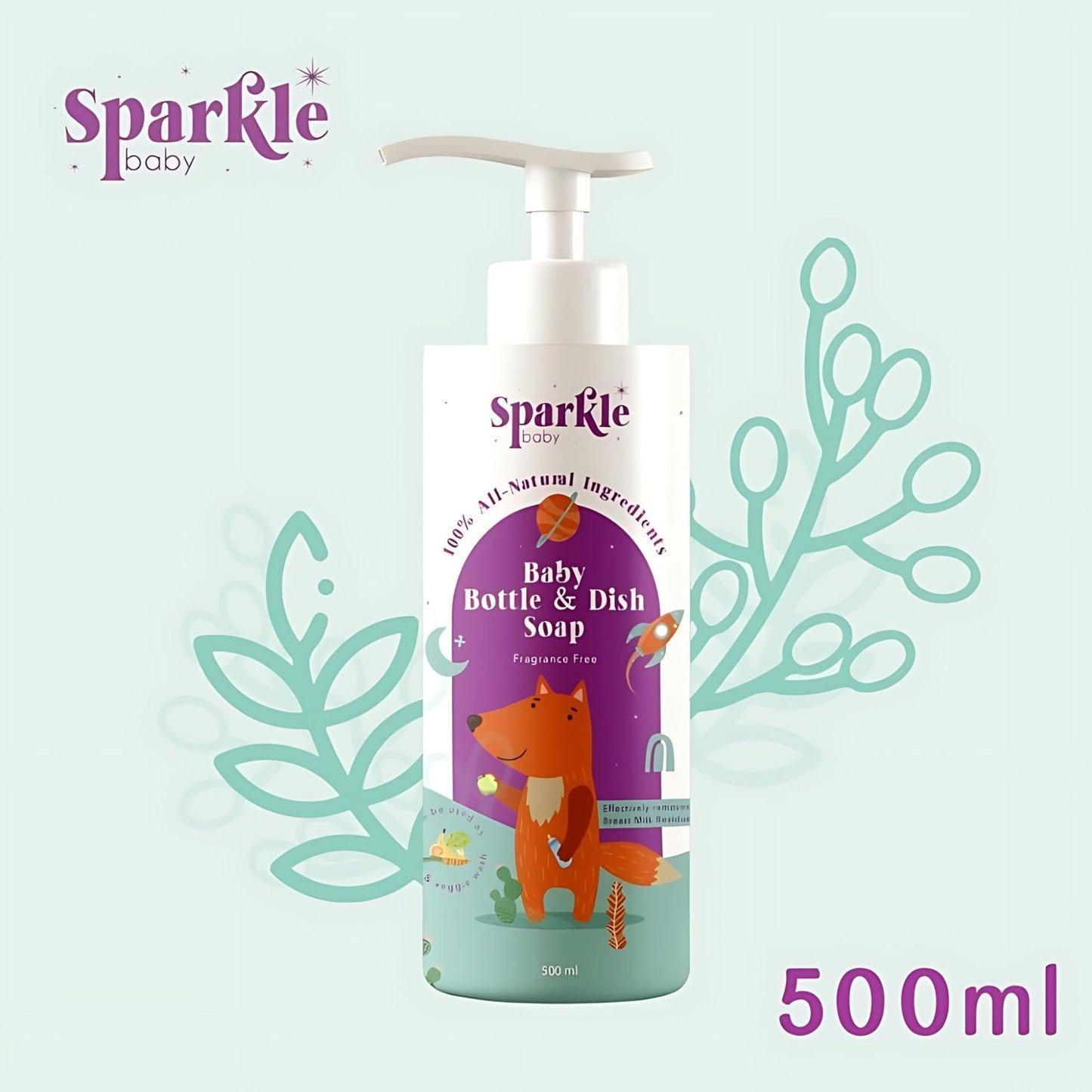 Sparkle Baby Bottle & Dish Soap 500ML | Removes Breastmilk Residue,Grease, Gunk, Fragrance-free, Paraben SLS-free