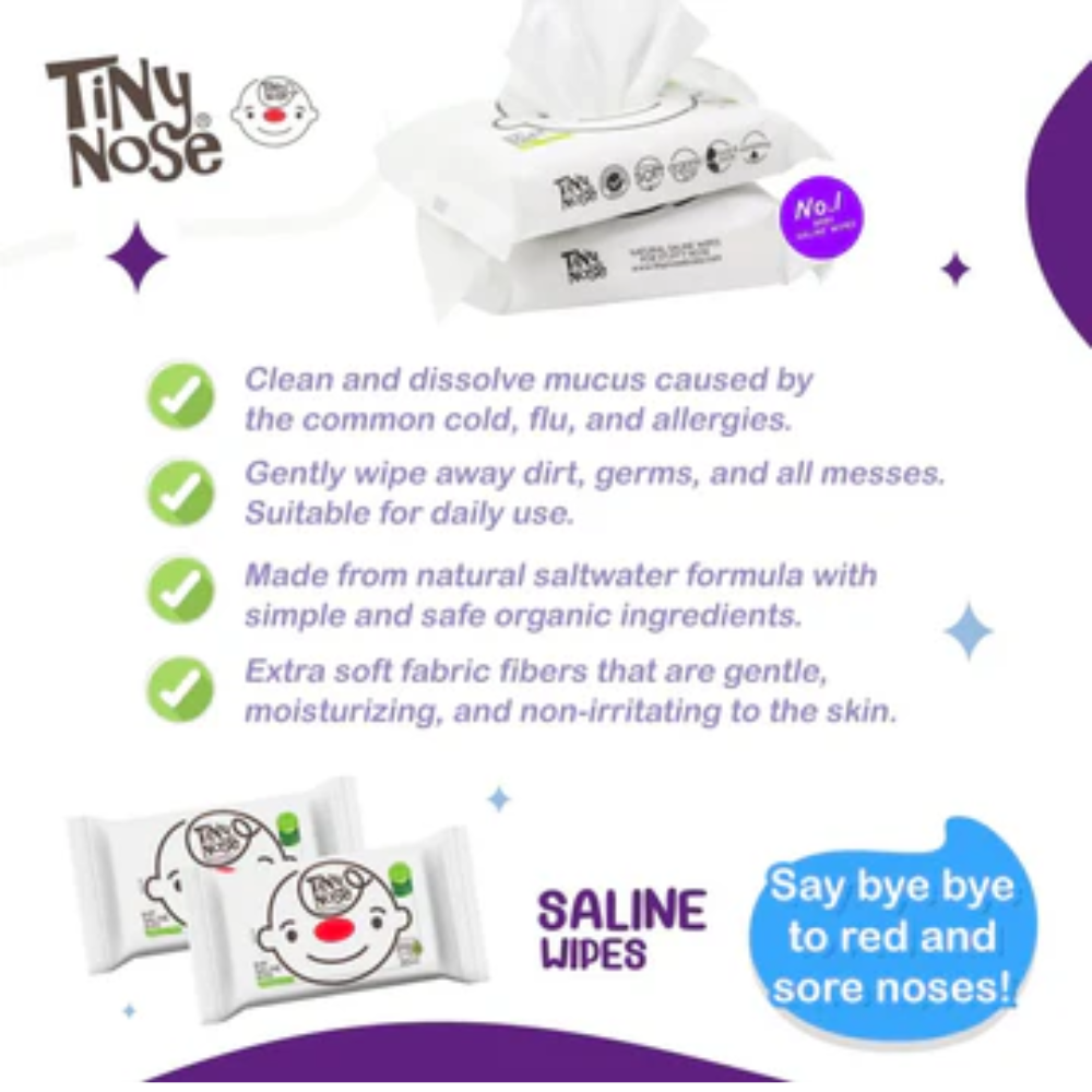 (BUNDLE OF 3) Tiny Nose Gentle Saline Baby Wipes