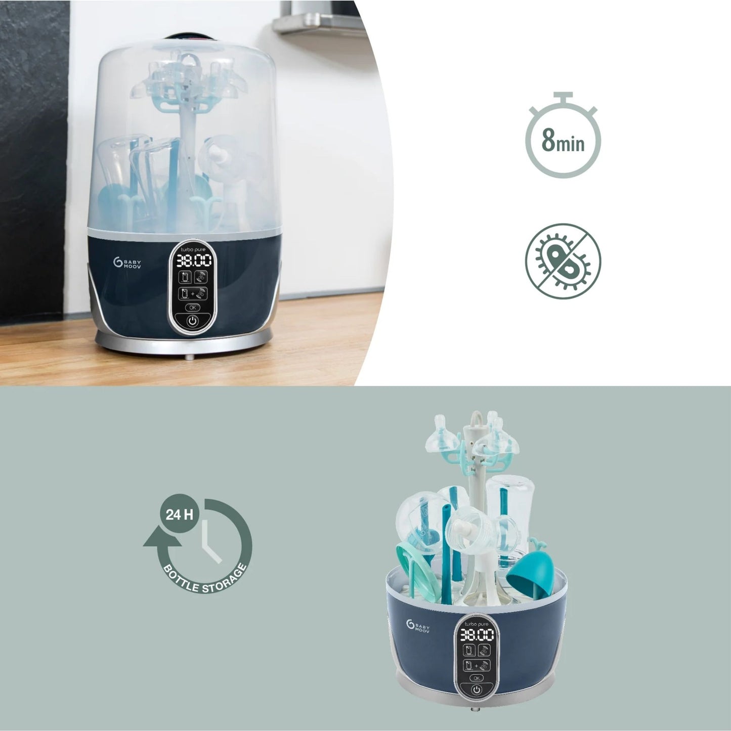 Babymoov Turbo Pure 3-in-1 Steriliser, Dryer & Purified Bottle Storage with HEPA Filter