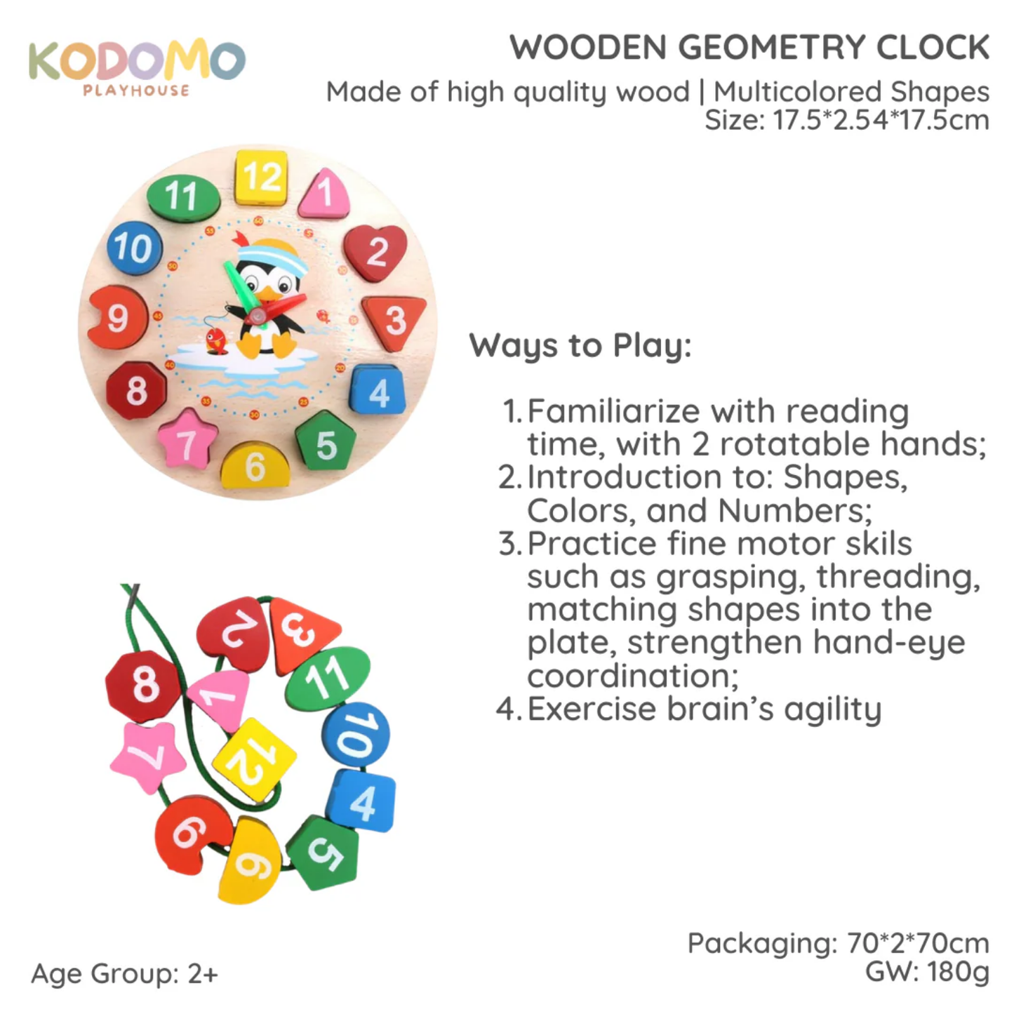 BUNDLE OF 2 | Kodomo Playhouse Wooden Geometry Clock