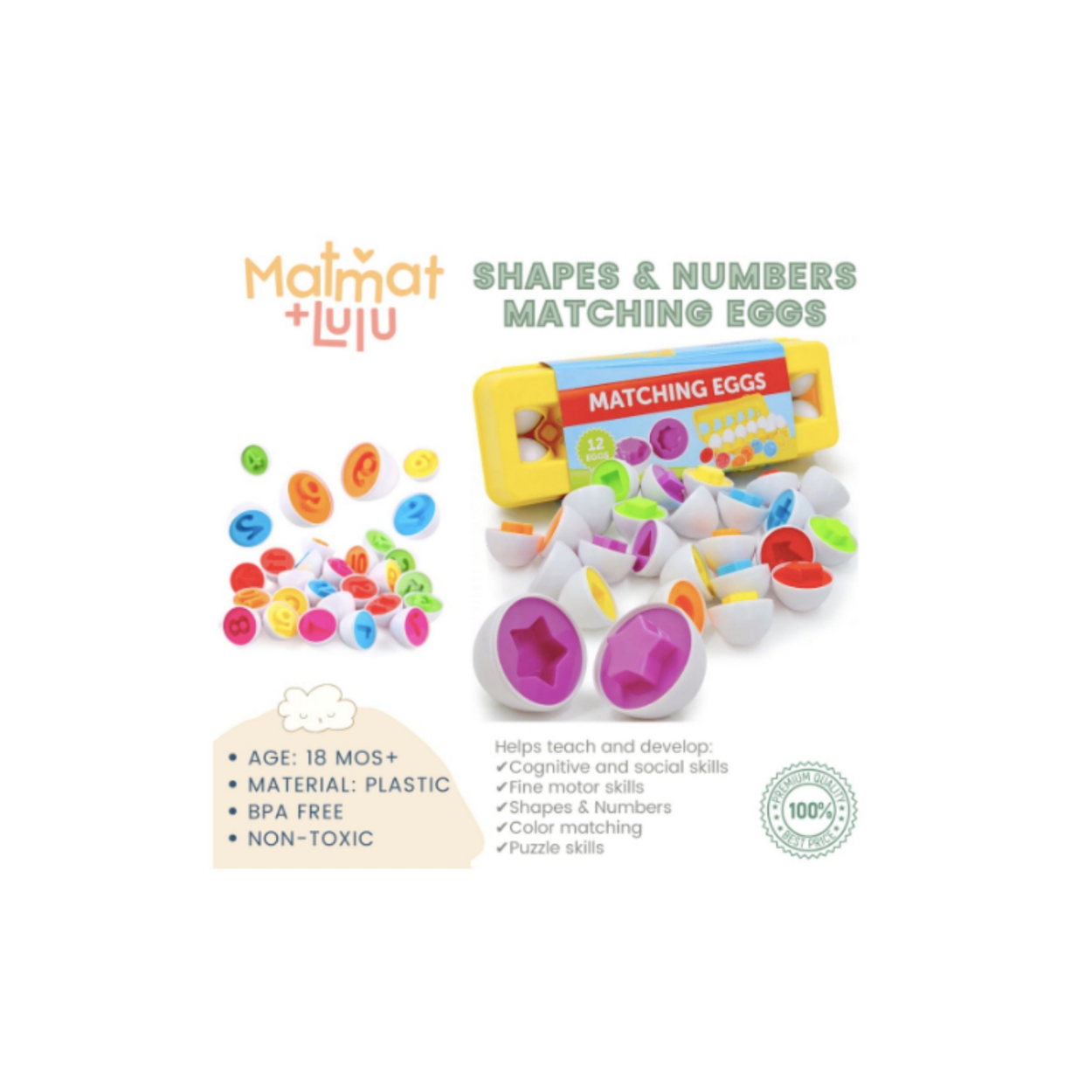 Matmat Lulu Egg Matching Shapes & Number Puzzle 12 pcs For Kids