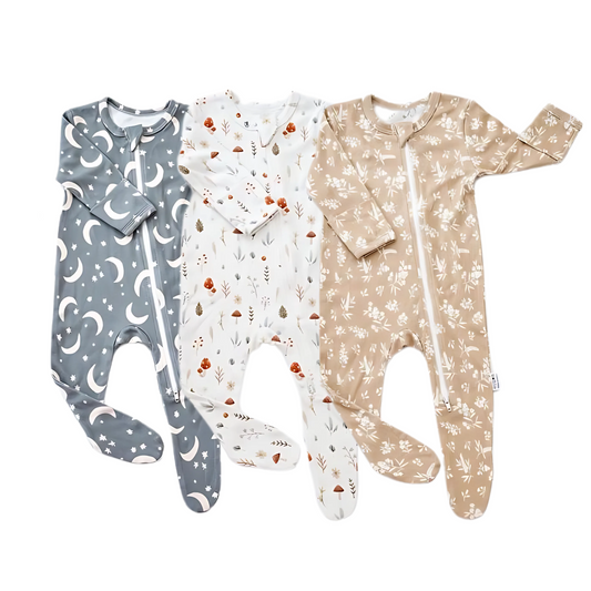 Snooze Avenue Footed Baby Rompers in Bamboo Fabric