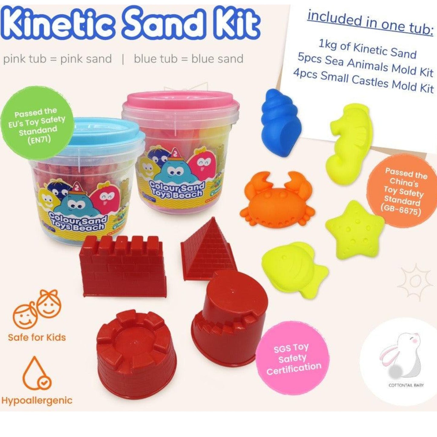 Cottontail Kinetic Motion Sand Toy Kit I Non Toxic Safe for Kids Hypoallergenic Easy Clean and Does not leave residue on hands