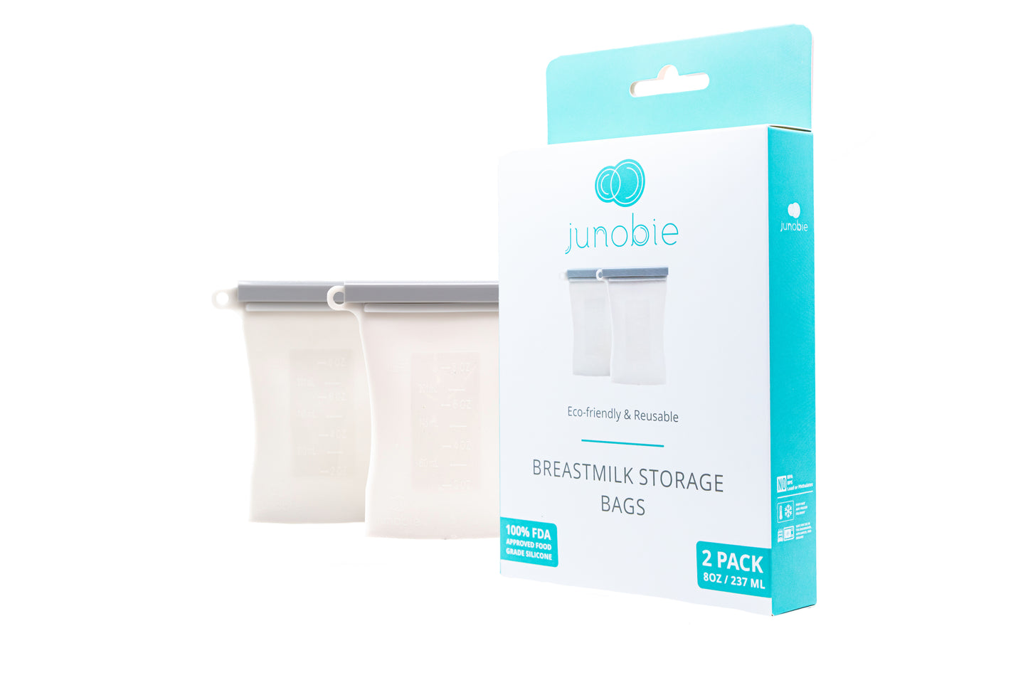 Junobie Milk and Snack Storage Bags 8oz 2-pack Bundle